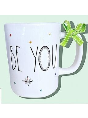 Handmade Rae Dunn "BE YOU" Gift Mug with Crystals and Bow